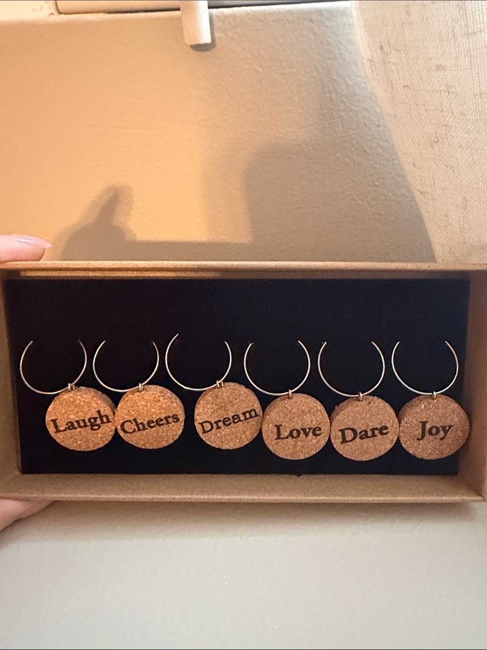 Cork Word Wine Glass Charms - Natural Brown